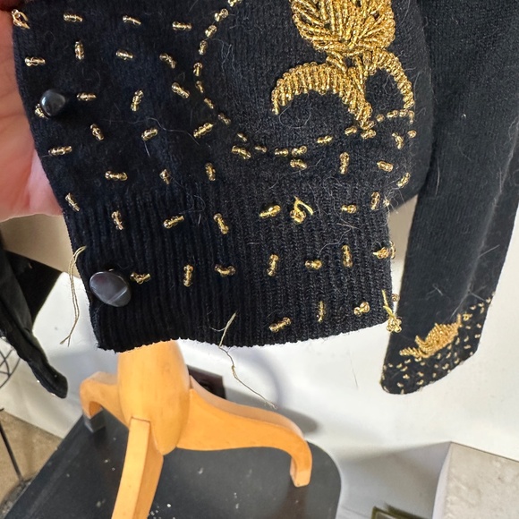 Vintage Black Cashmere Gold Beaded Cardigan (UL42) Regal Monarchy Design READ - Picture 12 of 14